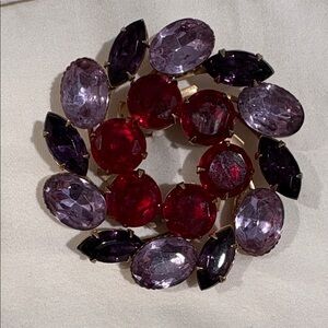 Elegant Red and Purple Gemstone Brooch